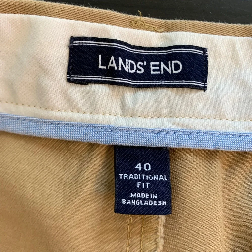 Lands End Mens 40 Traditional Fit Chino Shorts Khaki Tan 100% Cotton 300888